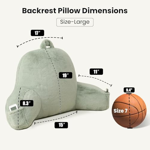 Large Plush Backrest Pillow for Sitting in Bed,Faux Fur,Green