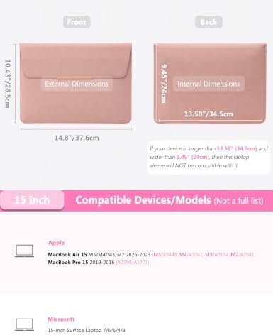HYZUO 15 Inch Laptop Sleeve Case Bag with Stand Feature, Pink