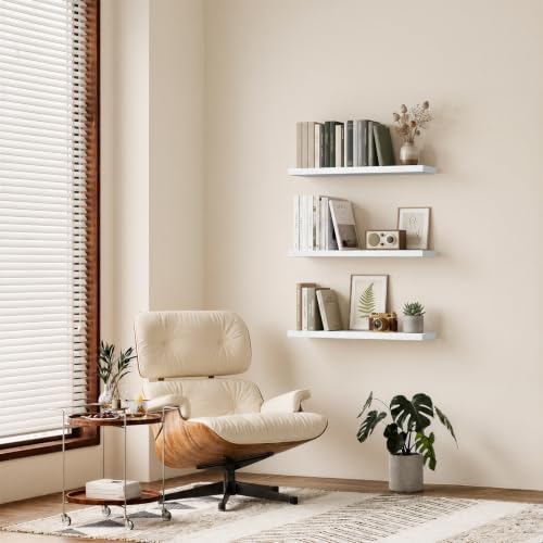 BAYKA White Floating Shelves 35.4in, Set of 3, Wall Mounted for Wall Decor