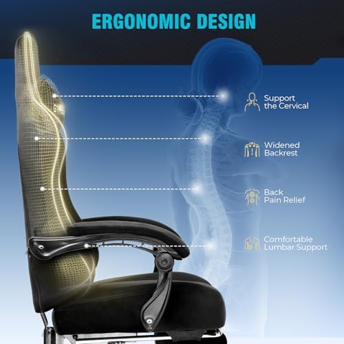 GTPLAYER Gaming Chair Fabric with Pocket Spring Cushion, Big and Tall Gamings Chairs 350LBS High Back Computer Chair with Footrest for Adults Lumbar Support Swivel Game Chair for Office Light Black