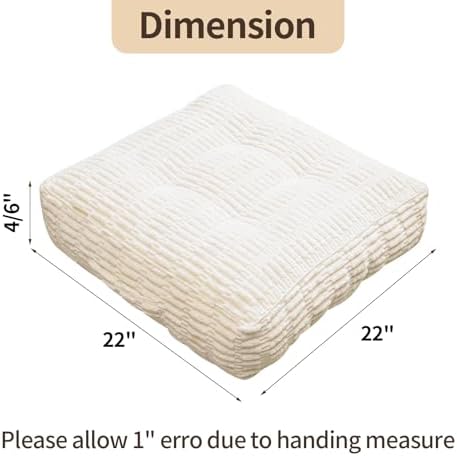 Floor Cushions, Corduroy Floor Pillow, Floors Pillows for Adults & Pets, Large Floors Pouf, Square Floored Pillows for Sitting & Yoga(1PC, Beige White，22"×22"×5.9")