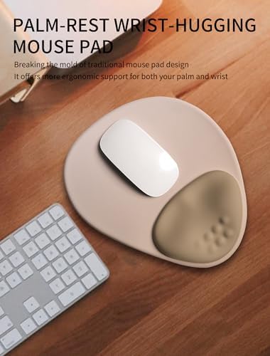 Palm-Rest and Wrist-Hugging Mouse Pad Wrist Rest, Ergonomic Wrist Support with Curve Fitting Cushioned Memory Foam for Carpal Tunnel Pain Relief, 9.9 x 8.3 Inch, Mocha Sand