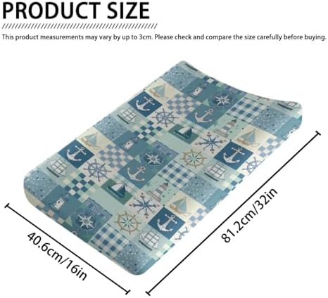 Ocean Boats Sea Lighthouse Checkered Patchwork Baby Changing Pad Cover, Unisex Sailor Nursery Diaper Changing Table Pad Mat Sheet for Boys Girls-16x32