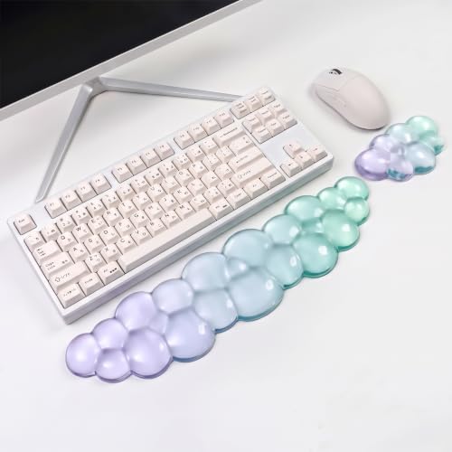 Gel Cloud Wrist Rest for Keyboard and Mouse Gradient Green Purple Clear Keyboard Wrist Rest Transparent Ergonomic Cute Mouse Wrist Pad Silicone Non-Slip Wrist Pad for Computer Gaming Home Office