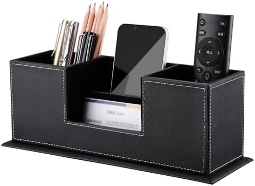 KINGFOM™ Double Holder Leather Multi-Function Desk Stationery Organizer Pen Pencil Holder Black