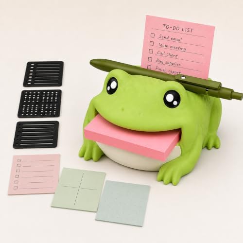 Frog Sticky Note Holder, Toad Sticky Note Holder, Note Toad – 3D Printed Desk Organizer with 3 Writing Guides
