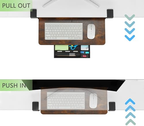 ETHU Small Keyboard Tray Under Desk with C-Clamp, 19.7x11.81", Walnut
