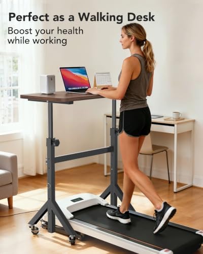 ErGear Small Standing Desk Adjustable Height, 6 Height Settings Up to 46.5″, Walking Pad Desk with Triangular Leg Design, Smooth Mobility with Lockable Wheels, Standing Desk for Walking Pad
