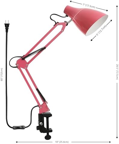 JONATHAN Y Odile 28.5" Metal Adjustable Clamp-On Task Lamp, Pink