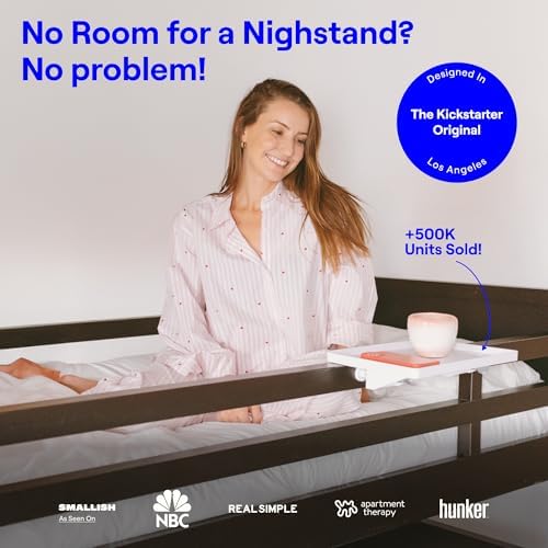 BedShelfie Bedside Shelf for Dorm Room - Cable Catch, White