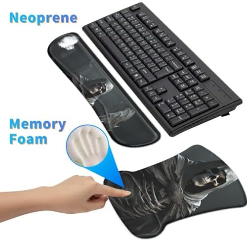 3Pcs Ergonomic Memory Foam Keyboard Wrist Rest Pad Set, Cool Skull