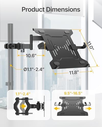 monTEK 2-in-1 Pole Mount, Laptop Tray & Monitor Arm for 10–32" Screens