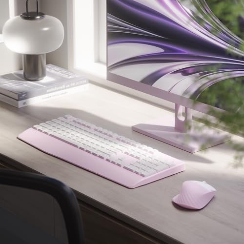 MPTOG Ergonomic Wireless Keyboard and Mouse Combo, Pink White