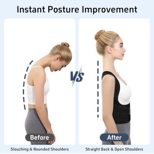 Back Brace Posture Corrector for Women and Men Upgraded Dynamic Traction Correction System Adjustable Shoulder Support Straightener Helps Reduce Upper Lower Back Pain Suitable for Hump Scoliosis Black Small