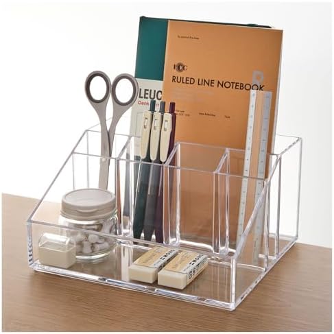 STORi Stackable Desk Organizer, Clear Pen Pencil Makeup Brush Holder for Desktops and Vanities, 6 Compartment Caddy (Made in USA)