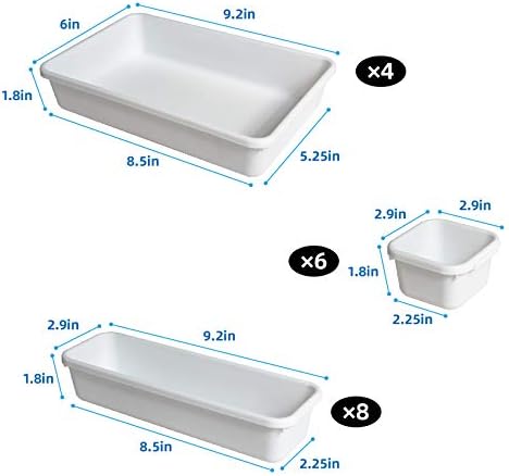 BYCY 18 Pcs White Drawer Organizers Trays Set Drawer Dividers for Kitchen Office Bathroom, Interlocking Bin Pack (18 Pieces)
