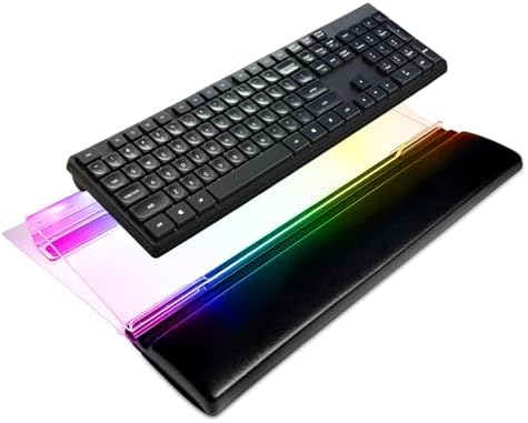 UCINNOVATE Dreamcolor Acrylic Computer Keyboard Stand with Wrist Rest, LED Backlit Keyboard Stand Tray, USB Interface Titled Keyboard Riser for Easy Ergonomic Typing and Working Office Desk, Home
