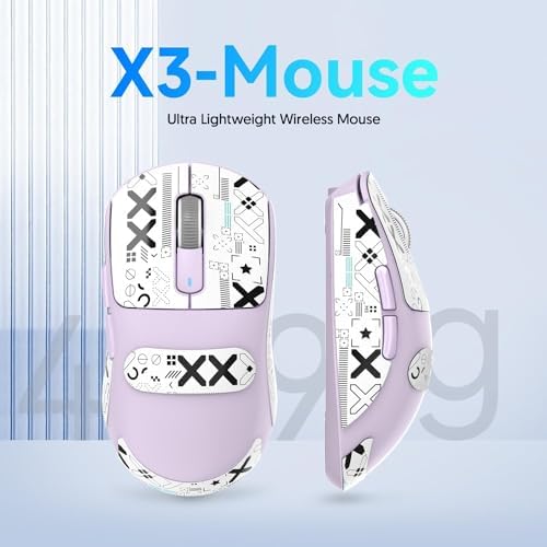 ATTACK SHARK X3 49g Ultra-Lightweight Wireless Gaming Mouse, Purple&Tape
