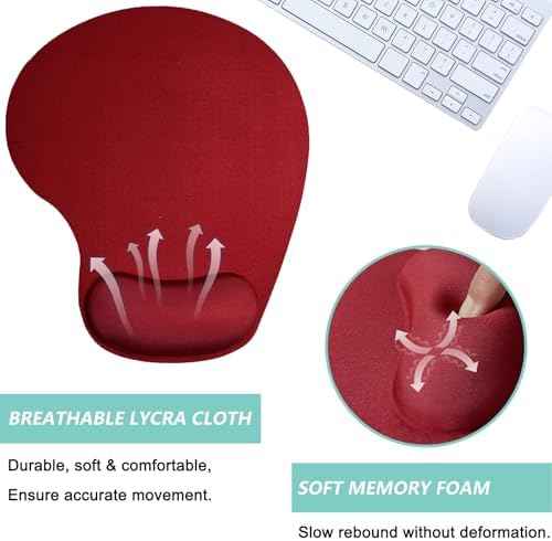 Mouse Pad with Wrist Support, Ergonomic Mouse Pads with Memory Foam Wrist Rest, Easy Typing Pain Relief, Comfortable Home Office Computer Wrist Support Pads for Working Studying Gaming, Red