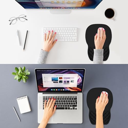 ITNRSIIET Ergonomic Mouse Pad Wrist Support with Memory Foam Massage Bulge & Non-Slip PU Base, Carpal Tunnel Pain Relief, Prevent Wrist Sweating, 12 x 8 x 1.2 inch, Black