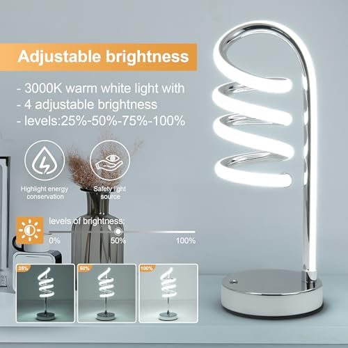 Modern Spiral Table Lamp for Bedside Nightstand Touch and Remote Dual Control, 3 Color Temperatures and Dimming Mountain-Winding Road Shape Led Desk Light Yarra-Decor Nuur Lamps - Silver