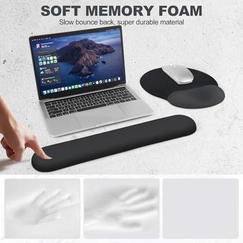 AIMSA Mouse Pad with Wrist Rest Support, Keyboard Wrist Rest Set, Ergonomic Memory Foam Mousepad for Computer Keyboard, Easy Typing and Pain Relief, Black Gray