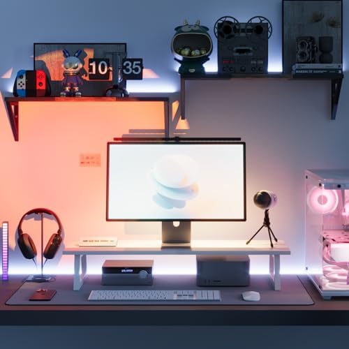 TEAMIX White Dual Monitor Stand Riser, 31.5 inch Long Stand, Desk Organizer