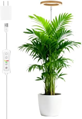 yadoker Grow Light for Large Indoor Plants, Full Spectrum LED Plant Light, Height Adjustable for Tall Plants, Auto On/Off Timer, 5V Safe Low Voltage Wood Grain Grow Lamp for Home & Office