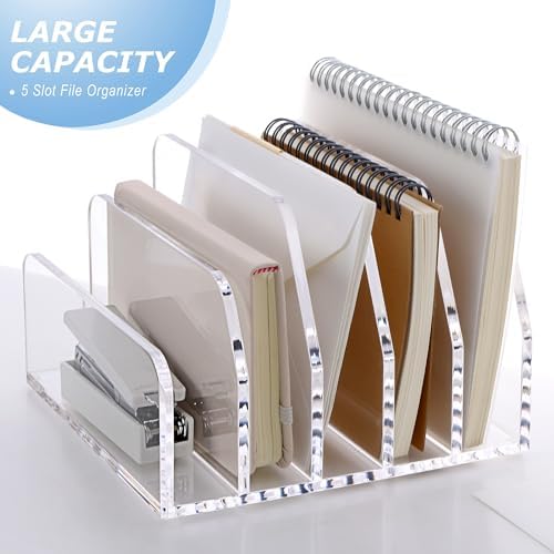 SANRUI Acrylic Bill Letter Organizer Holder for Desk, Clear 5 Compartments