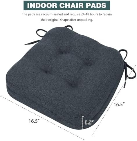 baibu 2-Layer Dining Chair Cushions, 4 Pack, 16.5 x 16.5 x 3.5 in,Navy Blue