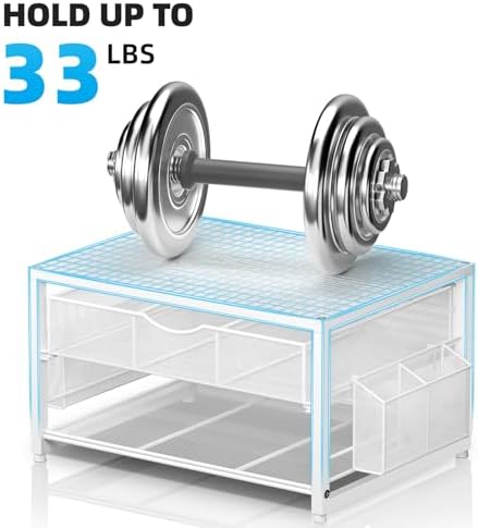 Marbrasse Wood Printer Stand for Desk, 2-Tier Desktop Printer Table for Home Office, Printer Stand with Storage Drawer 2 Pen Holders, Multi-Purpose Desk Organizer for Fax Machine Scanner(Wood White)