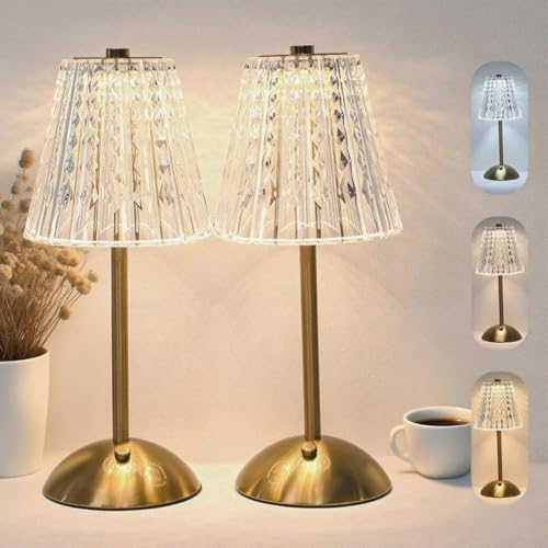 2 Pcs Cordless Rechargeable Table Lamp, Touch Dimming, 3 Color Modes