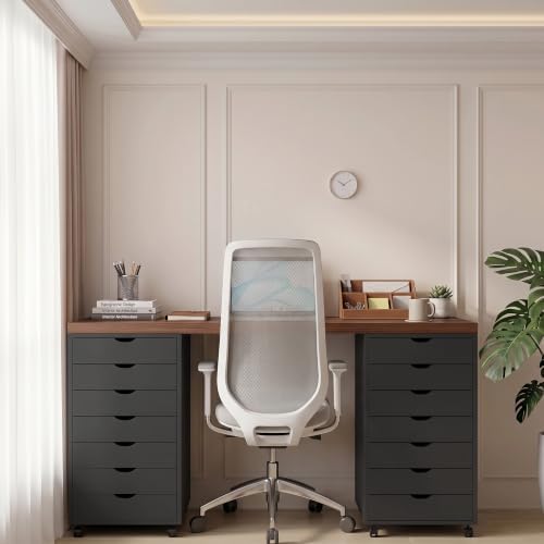 7 Drawer File Cabinet, Under Desk Storage Drawers with Wheels, Black