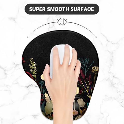 ITNRSIIET Ergonomic Mouse Pad Coaster Set with Gel Wrist Support Wrist Rest Smooth Surface Non-Slip PU Base Comfortable Office Supplies Pain Relief, 9.5 x 8.3 inches, Pretty Flowers Plants