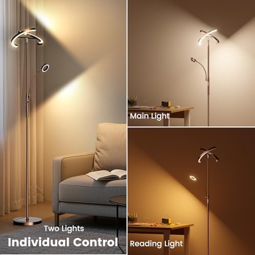 SIBRILLE 2-in-1 Brown LED Floor Lamp - 69" Dimmable Torchiere Standing Lamp with Remote Touch Control, 29W Bright Modern Floor Reading Lamp Pole Light for Living Room Bedroom Office Corner