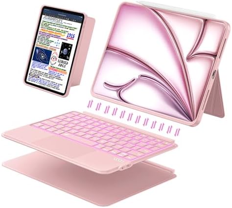 iPad A16 11/10th Case with Keyboard, Air 11" (M4/M3/M2, 2026/2025/2024), Magnetic Detachable with Trackpad, Quiet Backlit Keys, 160° Stand, Smooth iPad Case for Air 5/4th 10.9" & Pro 11 (Rose Quartz)