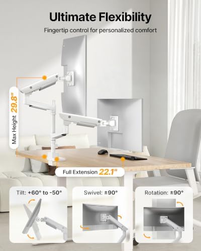 monTEK Dual Ultrawide Monitor Arm for 17-57" Screens, USB, White