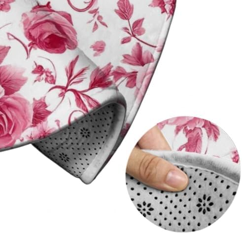 Large Home Decor Mat, Soft Round Yoga Carpet, Non Slip Machine Washable Home Office Circle Rug Pink Flowers Rose Floral