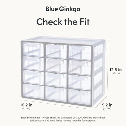 Blue Ginkgo 12-Drawer Storage Cabinet Organizer, Grey, Made in Korea
