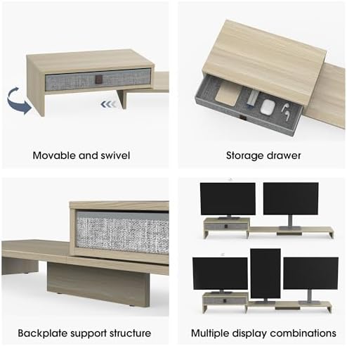 Fenge Triple Monitor Stand with Storage Drawer, Adjustable Length and Angle