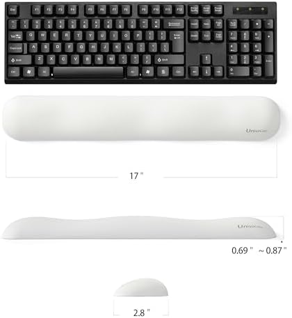UnivoColors Design-Wave Keyboard Wrist Rest, Artificial Sheepskin+Memory Foam+Ergonomic+Anti-Slip Gel, Resilience Support During Work and Gaming,Keyboard Accessory,White