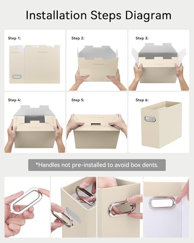 Oterri Portable Collapsible Cardboard File Box with Handle for Letter-Size