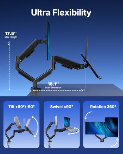 HUANUO Dual Monitor Arm with Laptop Tray, 13-32" Monitor, 17" Laptops