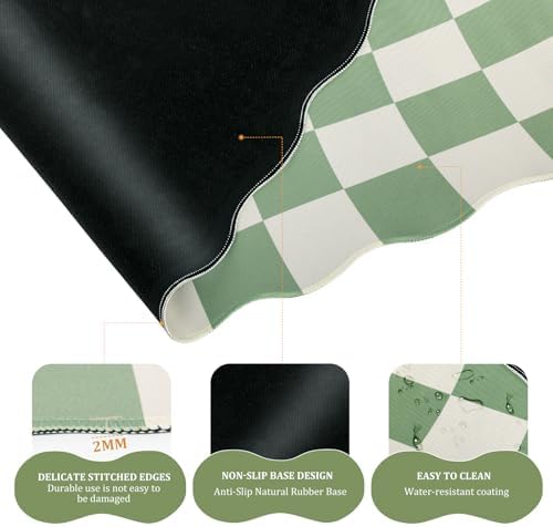 L-SPOUTTO Green Checkered Mouse Pad Set,Scalloped XXL Desk Mat Set