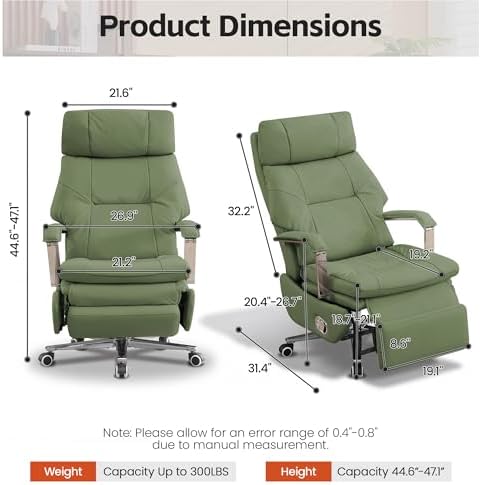 HUBSON 360° Swivel Big and Tall Faux Leather Executive Office Chairs, Green