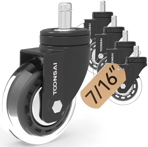 Upgraded,3 Inch Office Desk Chair Wheels Replacement, Stem 7/16-7/8（Black