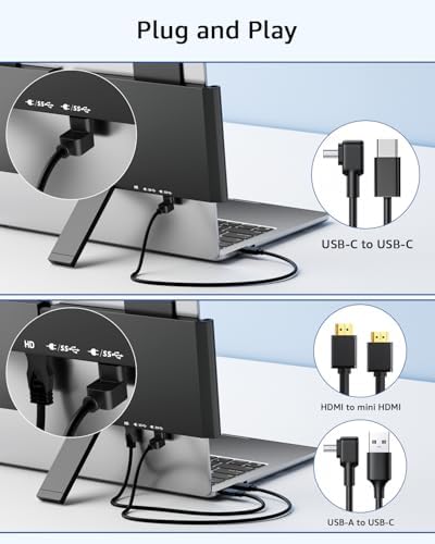 Yodoit Laptop Screen Extender, 14" FHD 1920×1080 Travel Monitor with USB Type C Port and Built-in Speakers Compatible with MacBook