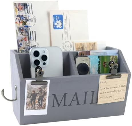 DLQuarts Solid Wood Mail Organizer Countertop or Wall Mounted, Weather Gray