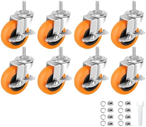 Caster Wheels with Threaded Stem, 3 Inch Locking Swivel Casters Set of 8