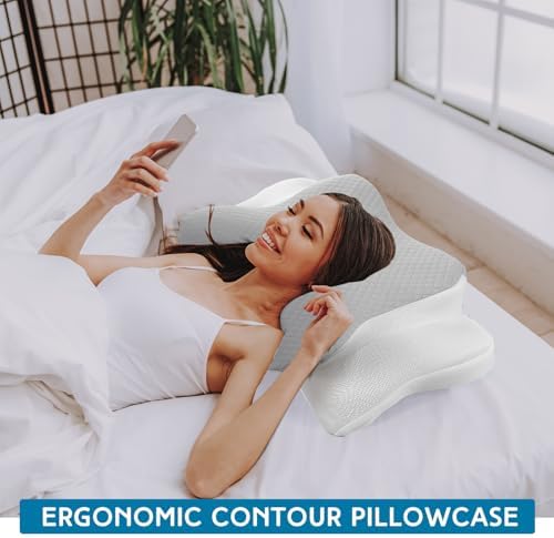 HunnmingRe Pillow Case for Cervical Neck, White, Light Gray, Queen Size